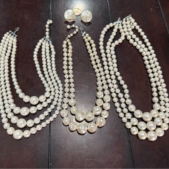 Vintage Lot of 3 Japan Faux Pearl Multi-Strand Necklaces &Earrings Stamped Japan - Picture 11 of 15
